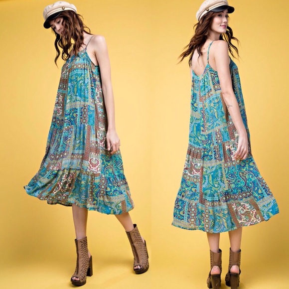 Floral Print Ruffle Hem Y2K Midi Sun Dress - Picture 2 of 14